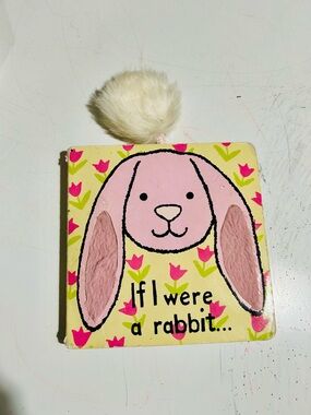 Jellycat Pink and Cream Bunny Board Book with Pom Pom Tail